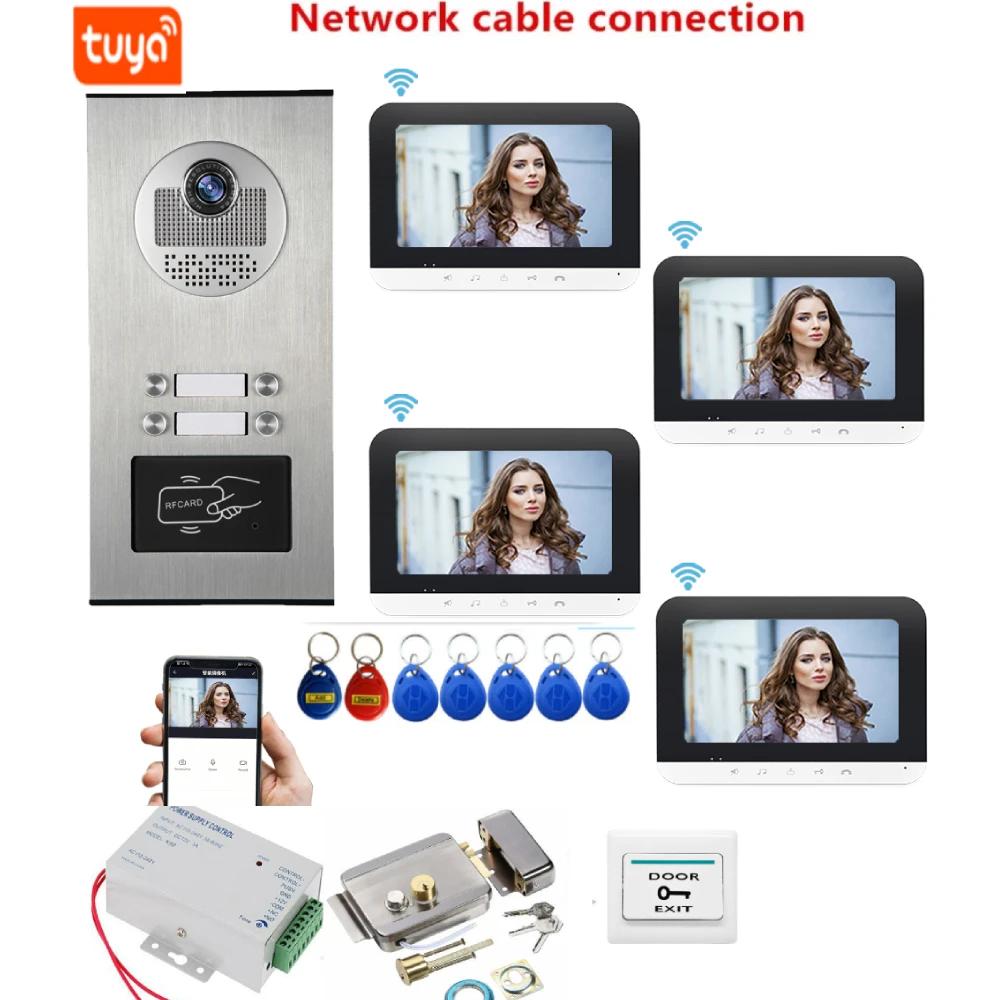 Tuya Smart WIFI Video Intercom For 2/3/4 Units Apartment APP Control 7Touch Monitor Wifi Video Door Phone Doorbell K